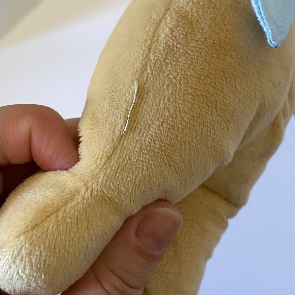 8” Tan Teddy Bear Blue Ribbon Rattle Sound - Picture 3 of 3